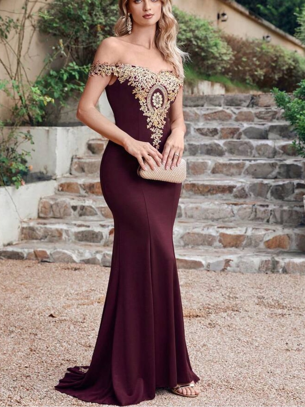 Luxe burgundy mermaid hem embroidered party prom dress